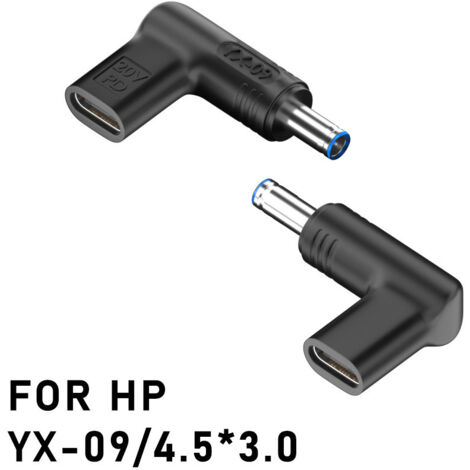 Adaptateur USB-C vers DC 4,5x3,0 mm 100 W 12–20 V pour PC portables HP