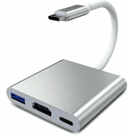 Adaptateur USB C vers HDMI, convertisseur vidéo Type C vers HDMI 4K, adaptateur USB-C vers HDMI avec port USB 3.0/port de charge USB C, adaptateur HDMI Mac, adaptateur multiport AV numérique USB C, ar