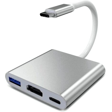 Adaptateur USB C vers HDMI, convertisseur vidéo Type C vers HDMI 4K, adaptateur USB-C vers HDMI avec port USB 3.0/port de charge USB C, adaptateur HDMI Mac, adaptateur multiport AV numérique USB C, ar