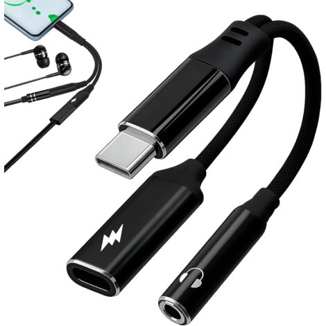 Adaptateur USB C vers Jack 3,5 mm avec Charge Rapide PD 60W, Convertisseur Type C Audio HiFi DAC 2 en 1 pour Écoute & Charge, Compatible avec Samsung S24/S23 iPhone 17/16/15 Huawei, Xiaomi, Pixel