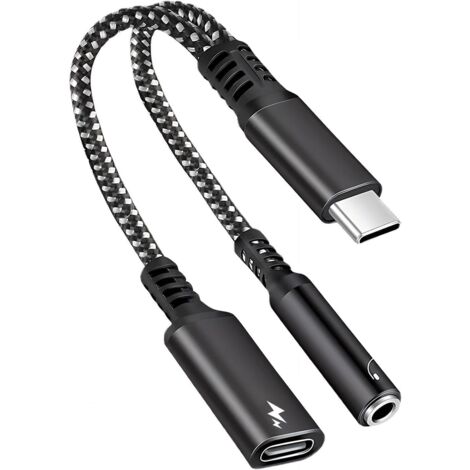 Adaptateur USB C vers Jack 3.5mm, Supporte Charge Rapide PD 60W et Audio HIFI, Prise Type C vers AUX Adattatore 2 en 1, Câble Audio Nylon pour iPhone 15 16 Pro Max, iPad Samsung S24 S23, Huawei, Pixel