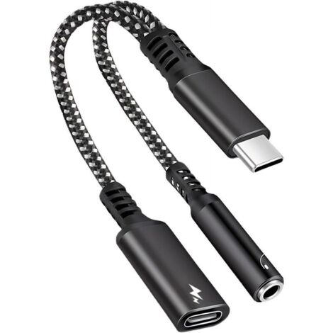 Adaptateur USB C vers Jack 3.5mm, Supporte Charge Rapide PD 60W et Audio HIFI, Prise Type C vers AUX Adattatore 2 en 1, Câble Audio Nylon pour iPhone 15 16 Pro Max, iPad Samsung S24 S23, Huawei, Pixel