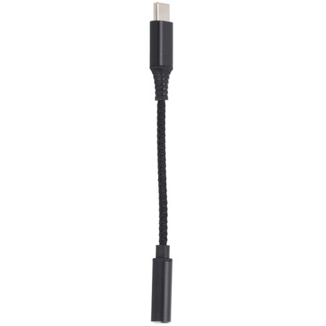 Adaptateur USB-C vers Prise Casque 3.5mm Femelle avec Câble en Nylon Tressé pour Écouteurs - Noir