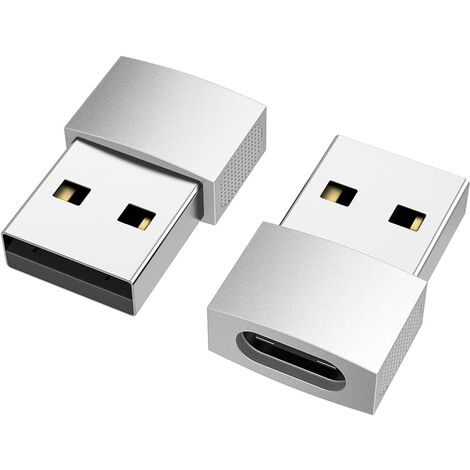 Adaptateur USB C vers USB (lot de 2), USB-C femelle vers USB mâle, adaptateur USB type C femelle vers USB OTG pour MacBook Air 2017/2015, ordinateurs portables, chargeurs muraux, argent