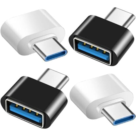 SERBIA Adaptateur USB C vers USB (Lot de 4), Adaptateur USB C vers USB 3.0 OTG, USB Fem to USB-C Mâle Compatible avec MacBook Pro, Samsung Galaxy, Téléphones Type-C et Plus (2 Noir et 2 Blanc)