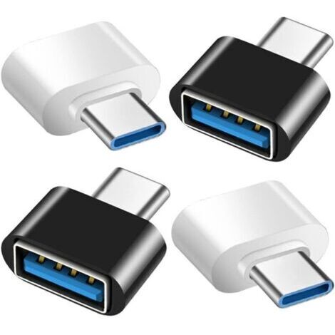 Adaptateur USB C vers USB – Lot de 4 – USB 3.0 OTG – Compatible MacBook Pro, Samsung Galaxy, téléphones Type-C – 2 noirs et 2 blancs