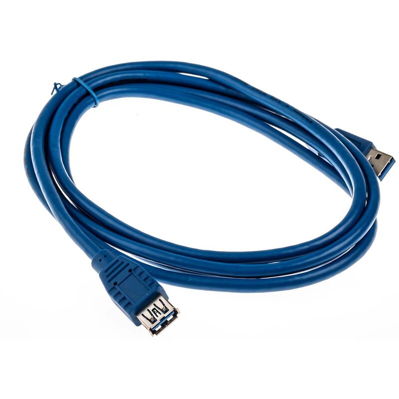 Rallonge USB RS PRO, USB A femelle vers USB-A mâle, Bleu, 2m ( Prix pour 1 )