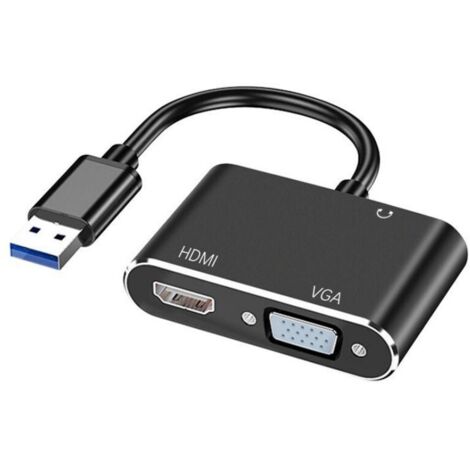 Adaptateur USB vers HDMI avec VGA et audio 3,5 mm, câble de conversion vidéo et son pour écrans multiples, connexion USB à téléviseur HD + VGA, duplication d'écran