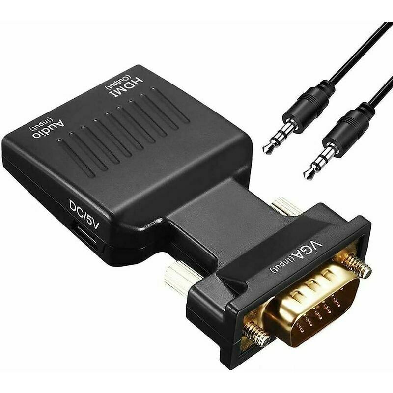 Adaptateur VGA vers HDMI 1080P VGA Male vers HDMI Femelle Convertisseur avec Audio Cable et Cable de Recharge USB pour PC HDTC Ordinateur Portable