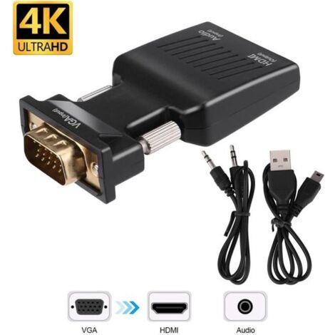 Adaptateur VGA vers HDMI Convertisseur audio vidéo VGA vers HDMI avec câble audio USB 3,5 mm EGY1094