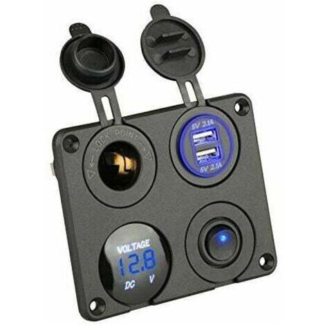 Adaptateur voiture 4 en 1, panneau de commutateur de charge USB double, prise 12 V avec voltmètre LED, interrupteur marche / arrêt, panneau allume-cigare pour voitures, bateaux, camping-cars, camions,