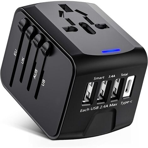 Adaptateur Voyage, Adaptateur Prise Universelle avec Type-C + 3 Ports USB & Prise AC, Adaptateur Prise France vers USA UK Allemagne Thaïlande Italie Australie Chine Japon dontodent