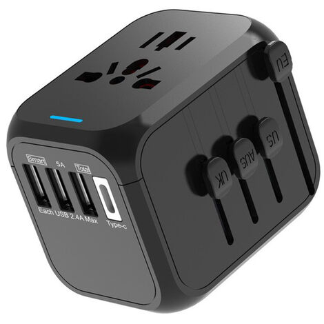 Adaptateur Voyage, Adaptateur Prise Universelle avec Type-C + 3 Ports USB & Prise AC, Adaptateur Prise France vers USA UK Allemagne Thaïlande Italie Australie Chine Japon Ternel