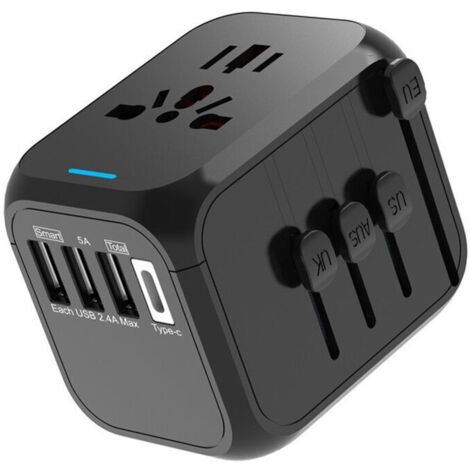 Adaptateur Voyage, Adaptateur Prise Universelle avec Type-C + 3 Ports USB & Prise AC, Adaptateur Prise France vers USA UK Allemagne Thaïlande Italie Australie Chine Japon Ternel