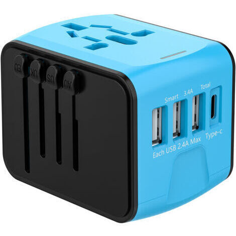 Adaptateur Voyage Tout-en-Un avec USB C+3USB A Adaptateur de Prise Universelle Dépoli France vers Anglaise, USA, Canada Italie