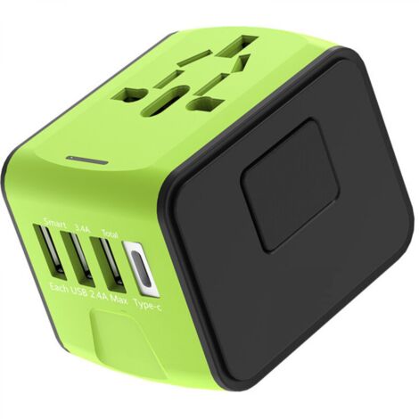 Adaptateur Voyage Universel International avec 3 USB et 1 Type C, 1500W, Prise France vers USA Canada UK EU Australie Chine Japon