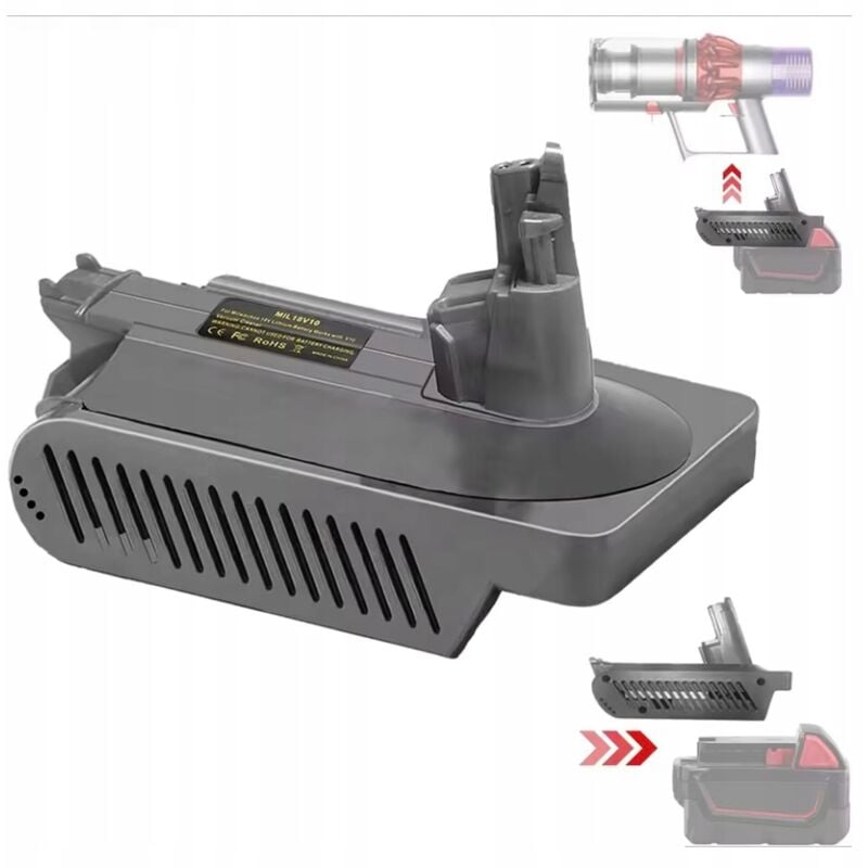 Adattatore/convertitore per batteria Milwaukee 18V per Dyson V10