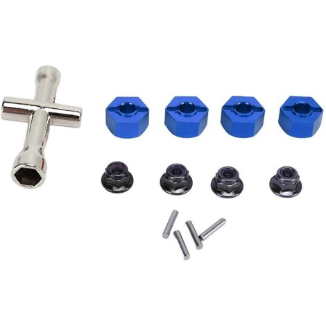 Adaptateurs de moyeux hexagonaux 202412 mm en alliage d'aluminium pour voitures RC, avec clé en croix, accessoires de mise à niveau, bleu foncé