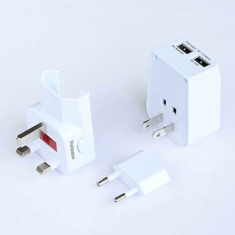 Adaptateurs pour l'international Adaptateur de Prise Portable de Prise Internationale 2 USB Ports universels for 150 pays-100240 Volts Adaptateur de Sortie en Plastique Portable, sûr et Durable