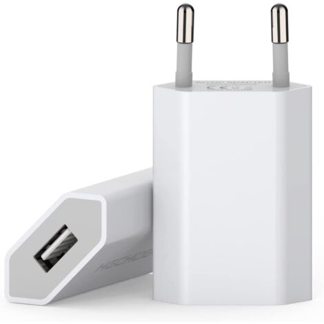 Adaptateurs secteur USB (2 unités), compatibles avec iPhone, Xiaomi et autres smartphones, adaptateurs secteur USB universels 5V.