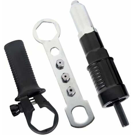 Adapter für elektrische Nietpistole, Nietbohrer-Adapter, Nietmuttern-Einsatzwerkzeug mit Nietkopf (2,4/3,2/4,0/4,8 mm Durchmesser) und schwarzem Griffschlüssel