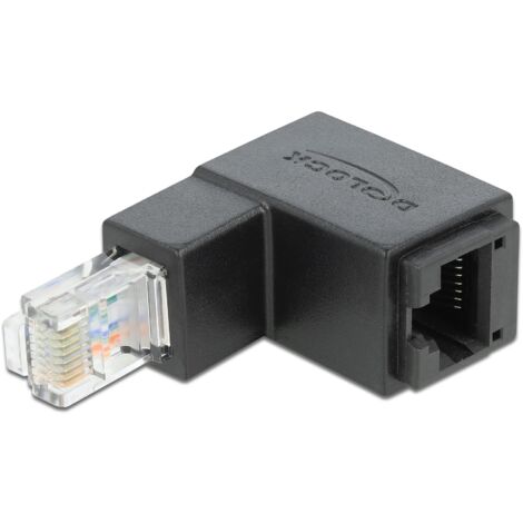Adapter RJ-45 Cat.6 Stecker  Buchse, 90° unten abgewinkelt Verwendung:  Embout eines Netzwerkkabels an schwer erreichbaren Stellen