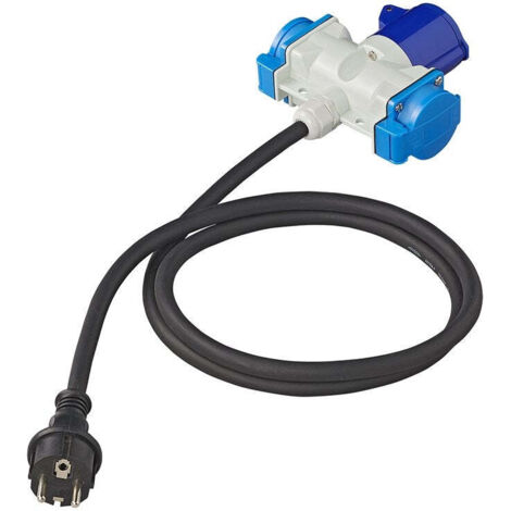 Adapterkabel 150cm 3x15mm von schuko stecker auf 1xcee 2xschuko steckdose