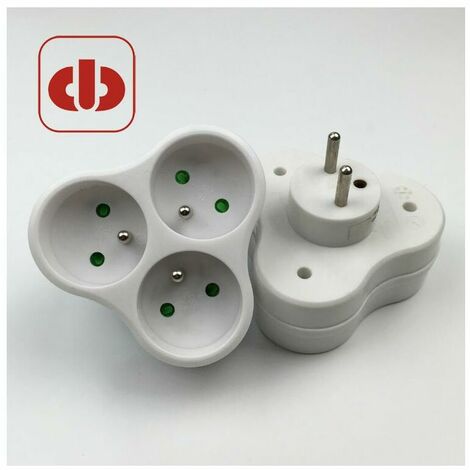 Adapteur Fiche Multiprise avec Interrupteur 3 Prise (1x16A, 2x6A), Blanc