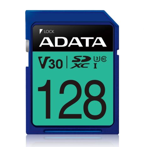 ADATA Premier Pro  Carte mémoire flash  128 Go  Carte mémoire SDXC UHS-I  Classe de vitesse vidéo V30 / UHS-I U3 / Classe 10