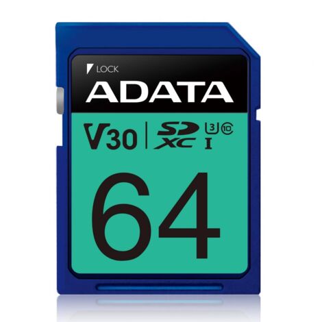 ADATA Premier Pro  Carte mémoire flash  64 Go  Carte mémoire SDXC UHS-I  Classe de vitesse vidéo V30 / UHS-I U3 / Classe 10