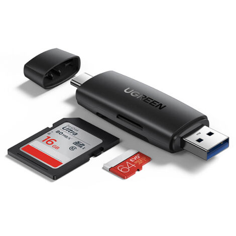 Adattatore 2 spine USB-A e USB-C Lettore di schede SD e micro SD nero