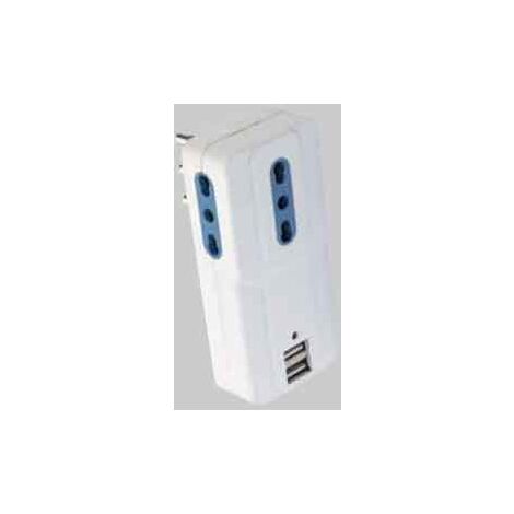 Adattatore 3 vie + usb  ideal star spina 16a - 3 prese 10/16a + 2 prese usb dc5v 2,1a IDEAL STAR