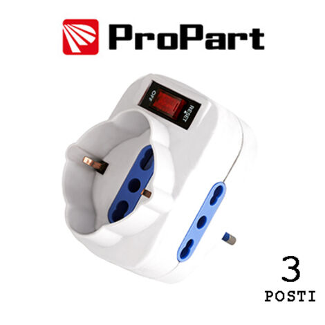 Adattatore 3pos bipasso/schuko spina10A rotante + inter.