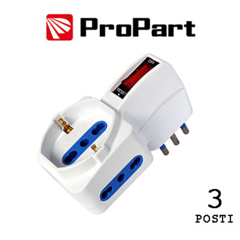 Adattatore 3pos bipasso/schuko spina10A salvaspazio + inter.