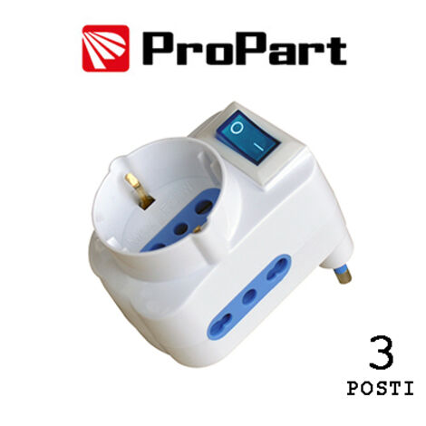 Adattatore 3pos bipasso/schuko spina16A salvaspazio + inter.