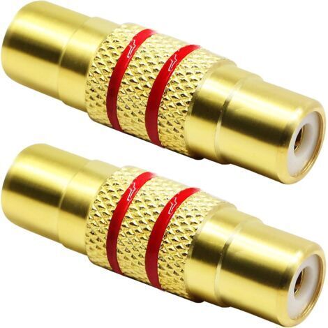 Adattatore accoppiatore audio e video da RCA femmina a RCA, in metallo placcato oro (cerchio rosso, 1 RCA dorato), 2 pezzi
