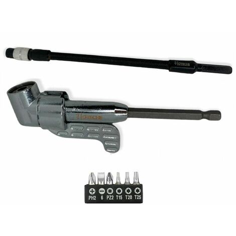 Adattatore angolare per trapano attacco 1/4" Set 8 pz prolunga flessibile 251030