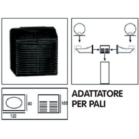 adattatore attacco 2 bracci per palo lampione lampioni in resina antiurto nero