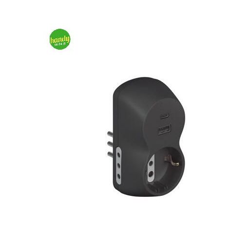 Adattatore Bticino B3 1 presa 10A+USB A/C grigio