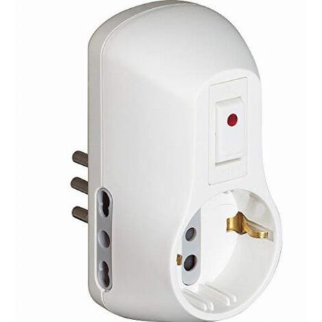 Adattatore Bticino con interruttore bianco 2 prese 10 a. + 1 presa schuko