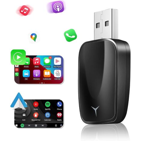 Adattatore Car-Play wireless, Euakee L'adattatore Car-Play wireless più piccolo e veloce Facile Plug & Play Converte Car-Play cablato in dongle Car-Play wireless per auto