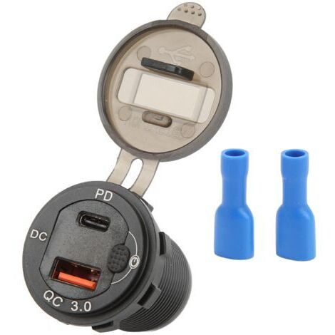 Adattatore caricabatterie da auto USB QCPD, ricarica rapida 12-24 V, impermeabile, display di tensione, universale per moto e yacht