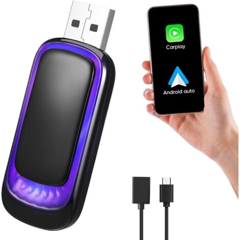 Adattatore Carplay Wireless, Adattatore per Auto 2 in 1 per iOS e Android Auto, Converte Carplay Cablato e Android Auto in Wireless, Mini e Stabile, Adatto ad Android/iOS 10+, con Cavo USB da A a C