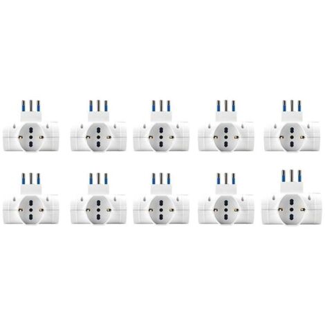 Adattatore con Interruttore Spina 10A con 3 Prese Universali Ita 10A/16A Schuko Spina Laterale Salvaspazio Bianco