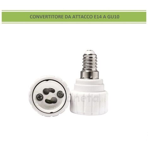 Adattatore convertitore da attacco piccolo E14 a GU10 portalampada riduttore bianco 220V per lampadina