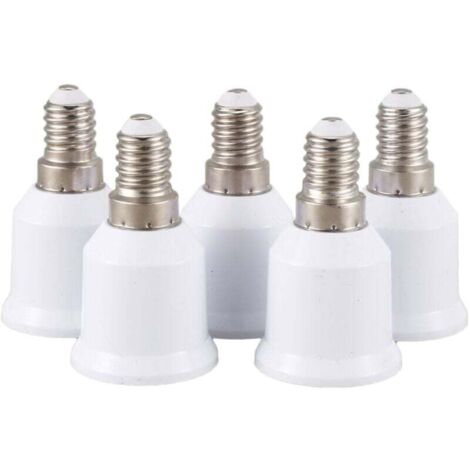 Adattatore convertitore per lampadina LED da E14 a E27, set da 5 pezzi, bianco