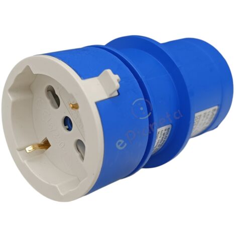 Adattatore da civile a industriale con spina CEE 2P + T 6h e presa schuko bipasso 10 16A IP40