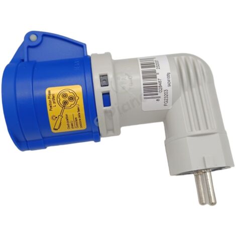 Adattatore da civile a industriale con spina schuko 2P + T 16A e presa CEE 6H 2P + T 230V 90°