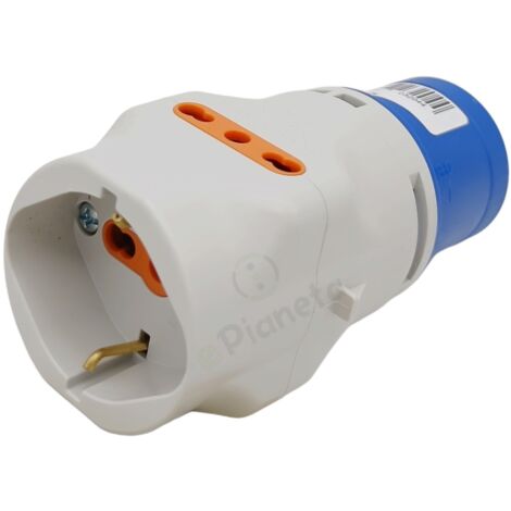 Adattatore da civile a industriale triplo spina CEE 6H + 2P + T 1 presa schuko 2 prese bipasso P17 230V