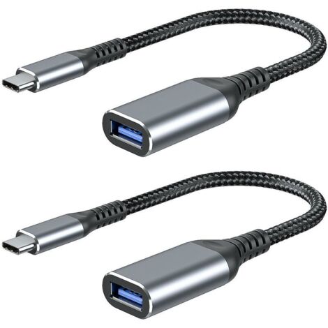 Adattatore da USB C a USB A [confezione da 2] Cavo USB C maschio a USB A femmina 3.0 OTG Trasmissione veloce dei dati Compatibile con MacBook Pro 2018, Galaxy S9/S9+, Huawei P20 ecc.-Grigio